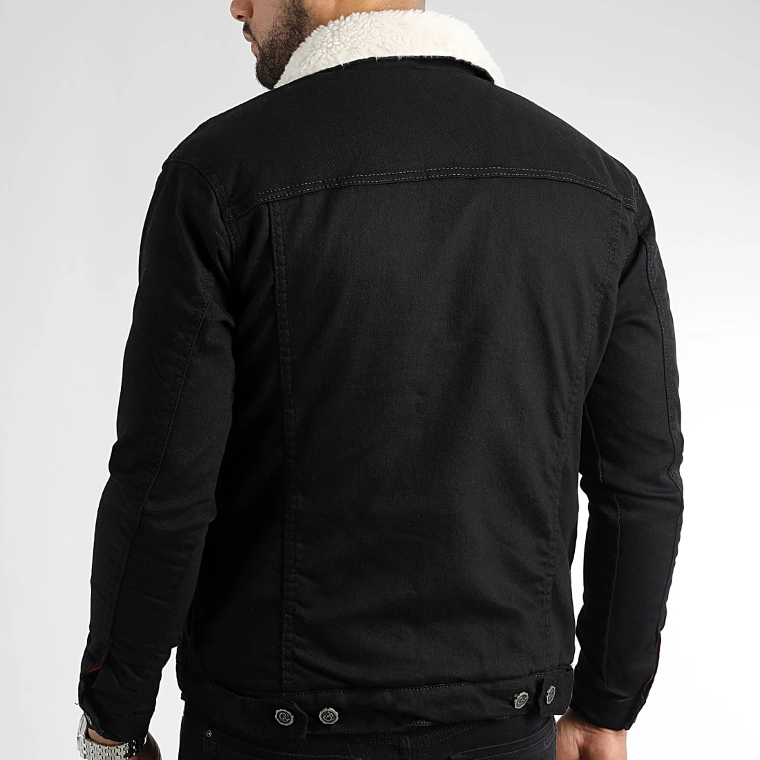 Veste Jean Super Slim Fit A Col Mouton 5005 Noir Blanc de Black Needle 6 Veste Jean Super Slim Fit A Col Mouton 5005 Noir Blanc de Black Needle – Image 4