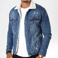 Veste Jean A Col Mouton Bleu Denim de Black Needle