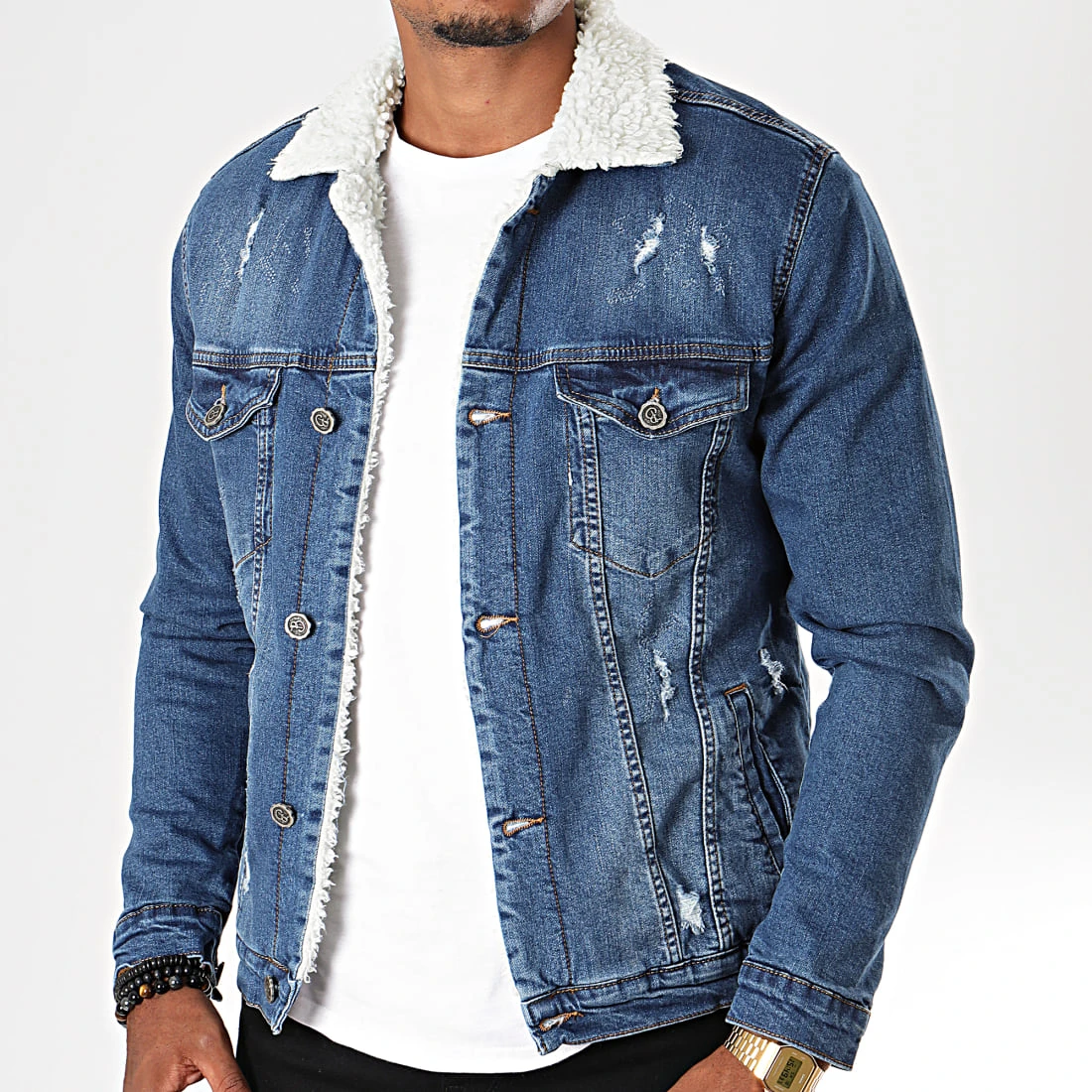 Veste Jean A Col Mouton Bleu Denim de Black Needle 3 Veste Jean A Col Mouton Bleu Denim de Black Needle