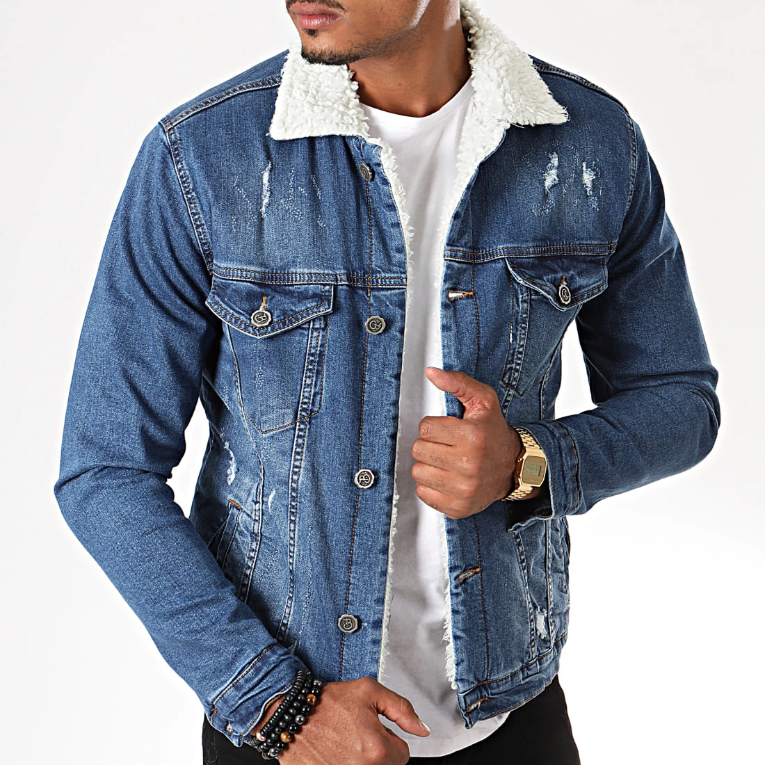 Veste Jean A Col Mouton Bleu Denim de Black Needle 4 Veste Jean A Col Mouton Bleu Denim de Black Needle – Image 2