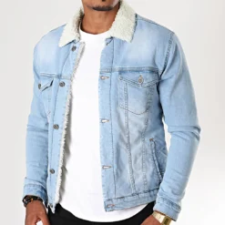 Black Needle Soldes 39 Veste Jean A Col Mouton 5000 Bleu Wash de Black Needle