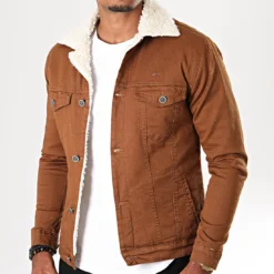Veste Jean Super Slim Fit Col Mouton 5003 Marron Ecru de Black Needle