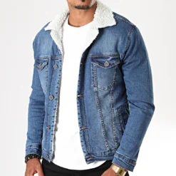 Veste Jean A Col Mouton 5001 Bleu Denim de Black Needle
