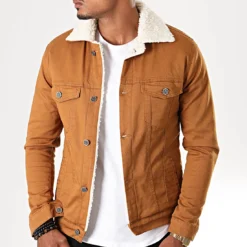 Veste Jean Super Slim Fit A Col Mouton 5004 Camel Blanc de Black Needle