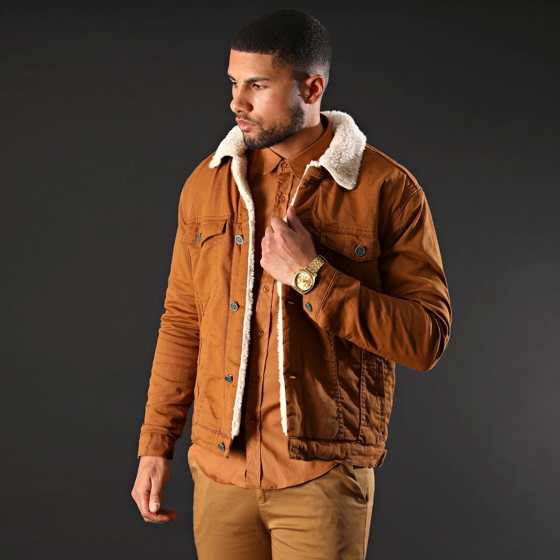 Veste Jean Super Slim Fit A Col Mouton 5004 Camel Blanc de Black Needle 8 Veste Jean Super Slim Fit A Col Mouton 5004 Camel Blanc de Black Needle – Image 6