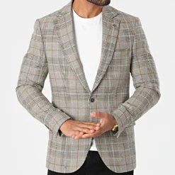 Veste Blazer A Carreaux 20448 Beige Clair Gris de Black Needle -Black Needle Soldes black needle 286122 20448 2 20210930T121711 03