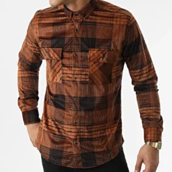 Chemise Manches Longues A Carreaux Y-3560-09 Marron Noir de Black Needle -Black Needle Soldes black needle 294931 Y 3560 09 20211209T160559 03