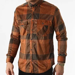 Chemise Manches Longues A Carreaux Y-3560-08 Camel Marron Foncé de Black Needle