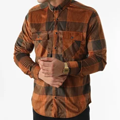 Chemise Manches Longues A Carreaux Y-3560-08 Camel Marron Foncé de Black Needle -Black Needle Soldes black needle 294934 Y 3560 08 20211209T160523 03