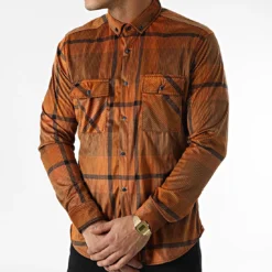 Chemise Manches Longues A Carreaux Y-3560-06 Marron de Black Needle -Black Needle Soldes black needle 294935 Y 3560 06 20211209T160542 03