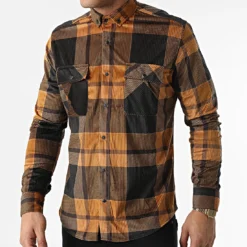 Chemise Manches Longues A Carreaux Y-3560-07 Camel Noir de Black Needle