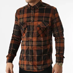 Chemise Manches Longues A Carreaux Y-3560-04 Camel Noir de Black Needle