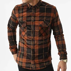Chemise Manches Longues A Carreaux Y-3560-04 Camel Noir de Black Needle -Black Needle Soldes black needle 294939 Y 3560 04 20211209T160618 03