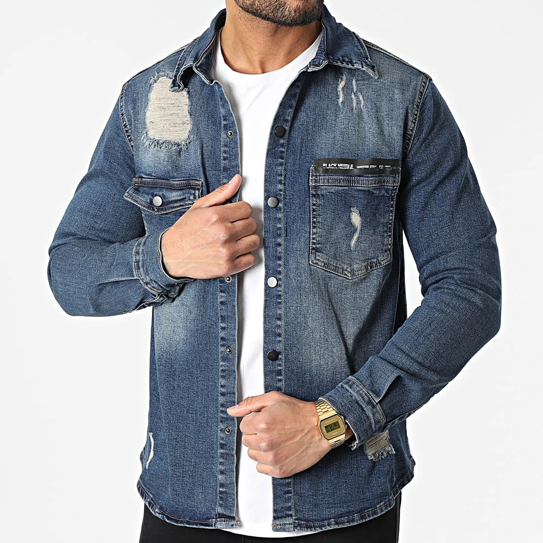 Surchemise BN-3730 Bleu Denim de Black Needle 3 Surchemise BN-3730 Bleu Denim de Black Needle