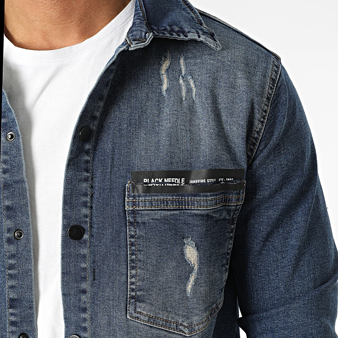 Surchemise BN-3730 Bleu Denim de Black Needle 4 Surchemise BN-3730 Bleu Denim de Black Needle – Image 2
