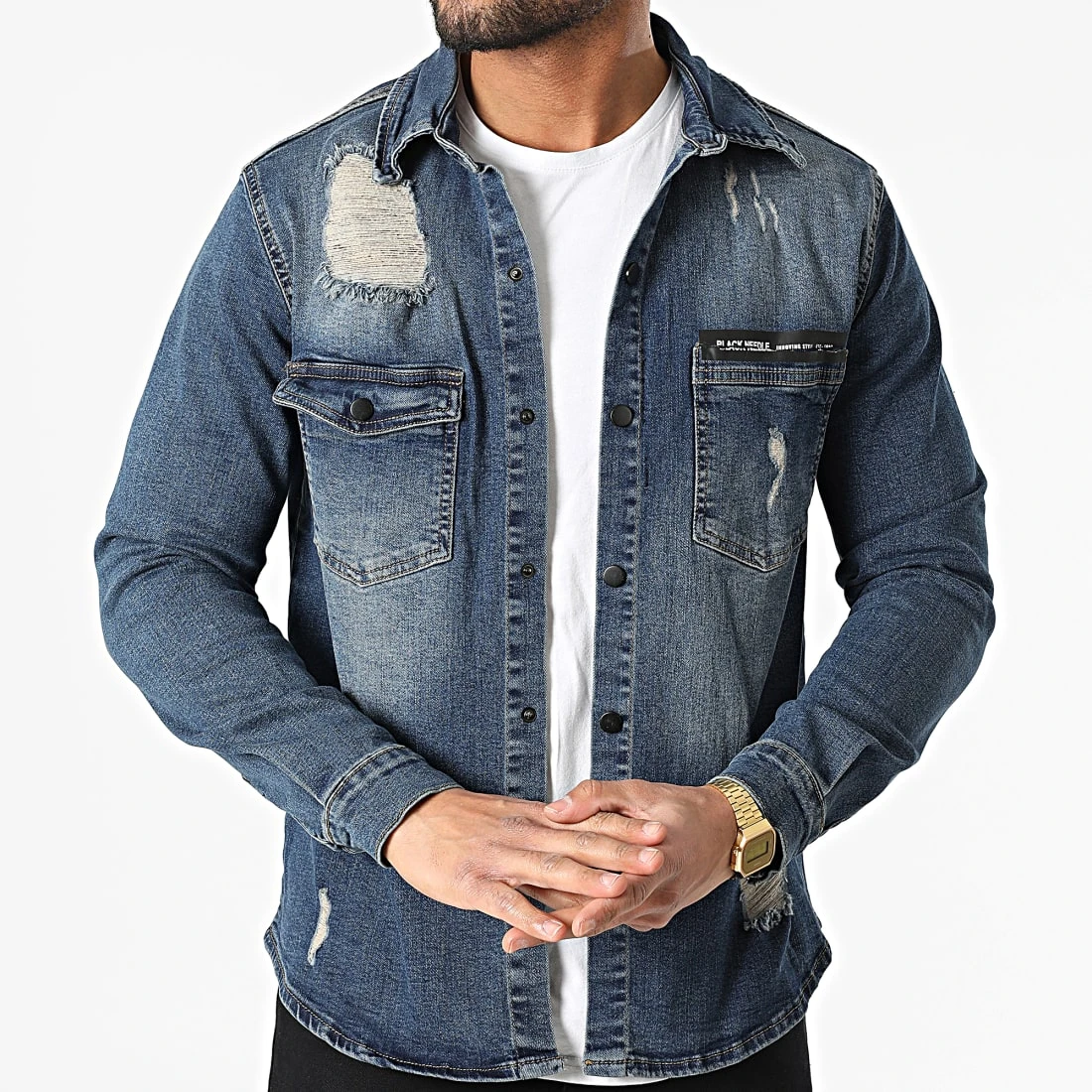 Surchemise BN-3730 Bleu Denim de Black Needle 5 Surchemise BN-3730 Bleu Denim de Black Needle – Image 3