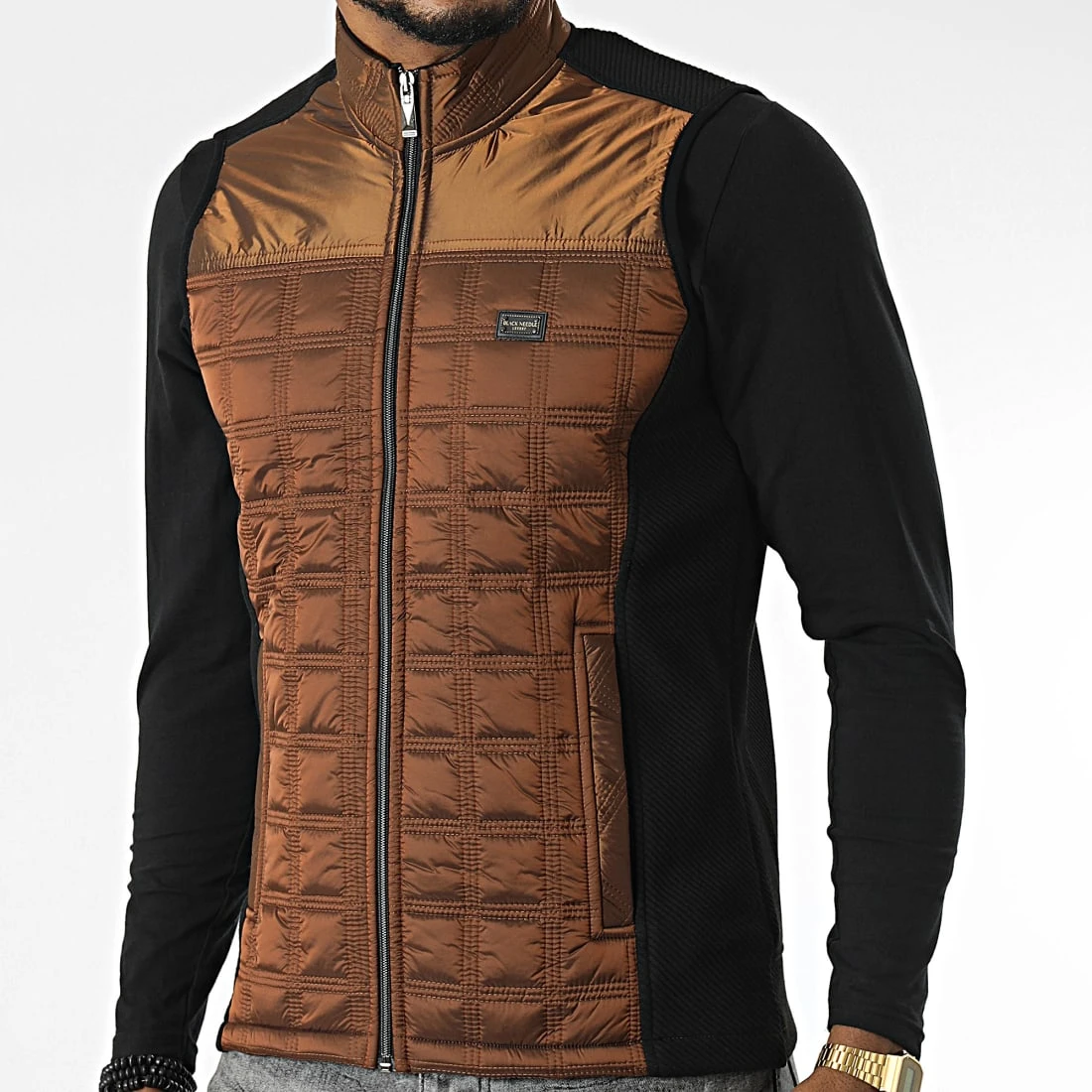 Veste Zippée Sans Manches BLC22K15 Noir Marron de Black Needle 3 Veste Zippée Sans Manches BLC22K15 Noir Marron de Black Needle