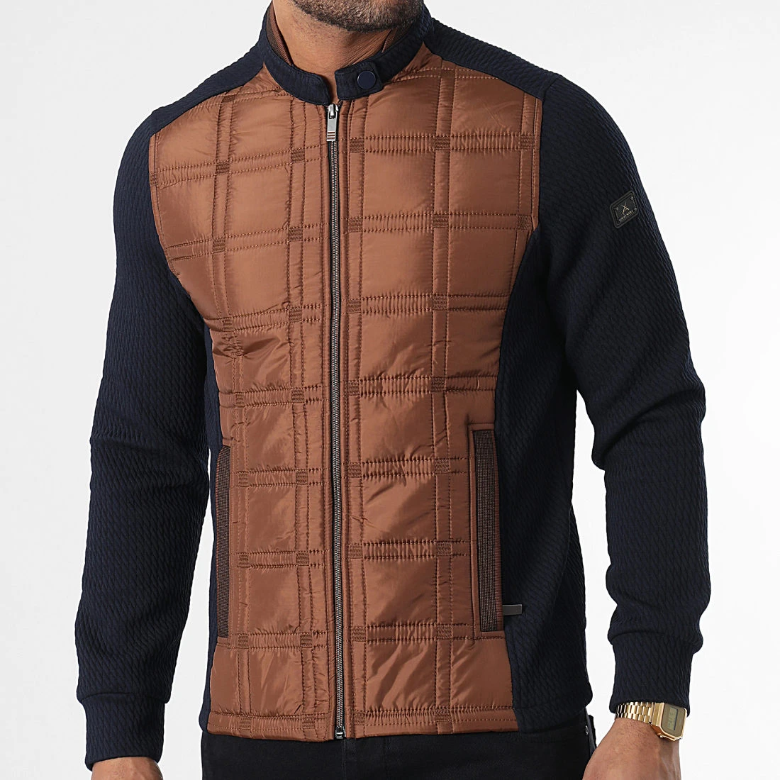 Veste Zippée BLC22K09 Bleu Marine Marron de Black Needle 3 Veste Zippée BLC22K09 Bleu Marine Marron de Black Needle