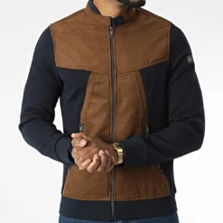 Veste Zippée BLC22K03 Bleu Marine Marron de Black Needle -Black Needle Soldes black needle 343363 BLC22K03 BLEU MARINE 20221014T151045 03