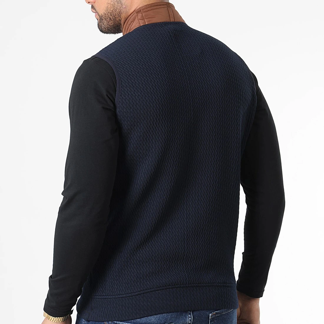 Veste Zippée Sans Manches BLC22K16 Bleu Marine Marron de Black Needle 6 Veste Zippée Sans Manches BLC22K16 Bleu Marine Marron de Black Needle – Image 4