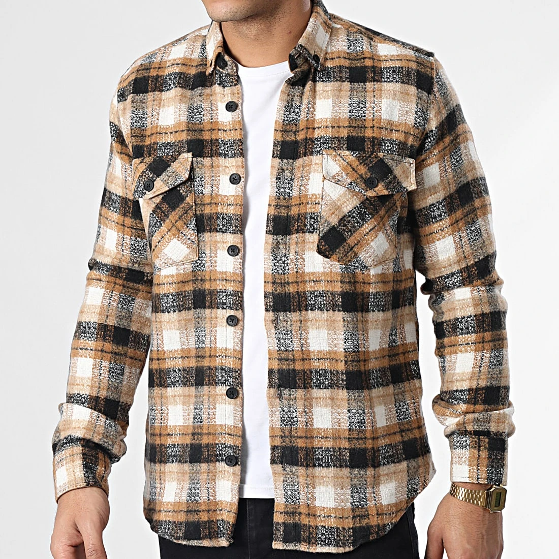 Surchemise Carreaux Y3688 Camel de Black Needle 5 Surchemise Carreaux Y3688 Camel de Black Needle – Image 3