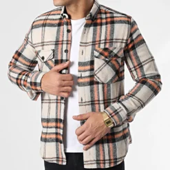 Black Needle Soldes 46 Surchemise Carreaux Y3688 Beige de Black Needle