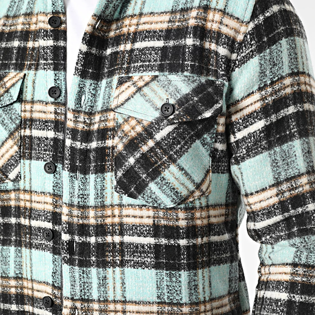 Surchemise Carreaux Y3688 Turquoise Noir de Black Needle 4 Surchemise Carreaux Y3688 Turquoise Noir de Black Needle – Image 2