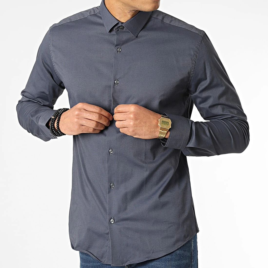 Chemise Manches Longues Y3687 Gris Anthracite de Black Needle 5 Chemise Manches Longues Y3687 Gris Anthracite de Black Needle – Image 3