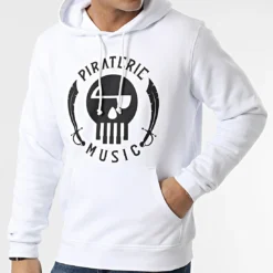 Sweat Capuche Piraterie Music Blanc Noir -Black Needle Soldes booba 300067 PIRAT SWCP PIRATERIEMUSIC BLCNOI 20220126T152432 03