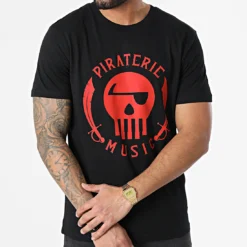Tee Shirt Piraterie Music Noir Rouge -Black Needle Soldes la piraterie 297790 PIRAT TS PIRATERIEMUSIC NOIROU 20220104T164525 03