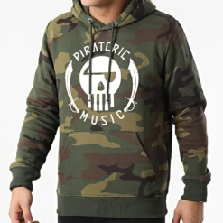 Sweat Capuche Piraterie Music Camouflage Vert Kaki