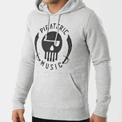 Sweat Capuche Logo Gris Chiné de Piraterie Music