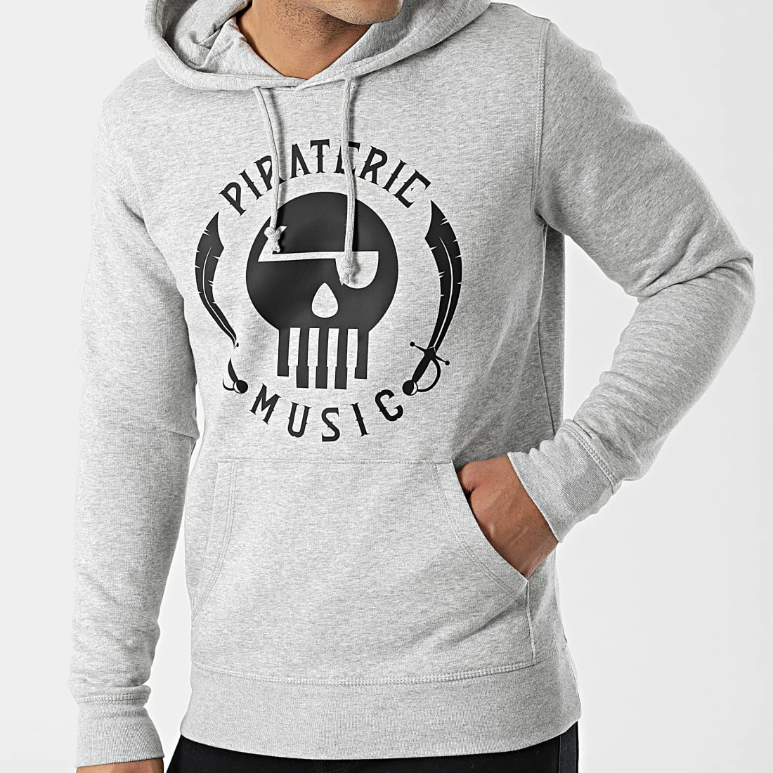 Sweat Capuche Logo Gris Chiné de Piraterie Music 5 Sweat Capuche Logo Gris Chiné de Piraterie Music – Image 3