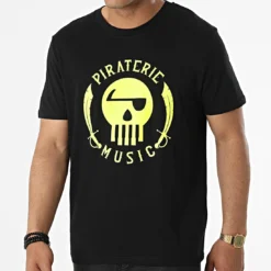 Tee Shirt Logo Noir Jaune Fluo de Piraterie Music