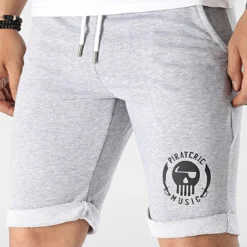 Short Jogging Logo Gris Chiné Noir de Piraterie Music