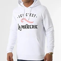 Sweat Capuche Ici C'est La Piraterie Blanc Noir