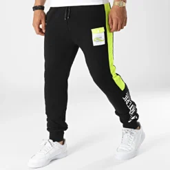 Pantalon Jogging A Bandes 6850 Noir Jaune Fluo de La Piraterie