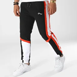 Pantalon Jogging Tricolore A Bandes Sword 6341 Noir Blanc Rouge de La Piraterie