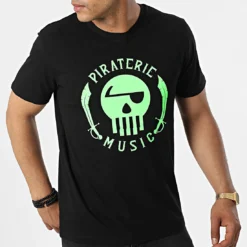 Tee Shirt Logo Noir Vert Fluo de Piraterie Music -Black Needle Soldes la piraterie 321026 PIRAT TS LOGO NOIVERFLUO 20220523T161901 03