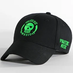 Casquette Logo Noir Vert Fluo de Piraterie Music