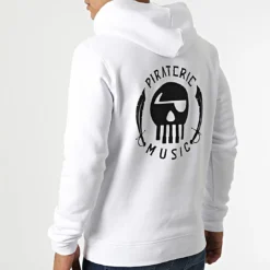 Sweat Capuche Logo Chest And Back Blanc Noir de Piraterie Music