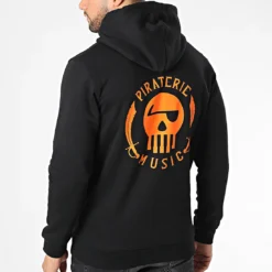 Sweat Capuche Logo Chest And Back Noir Orange de Piraterie Music