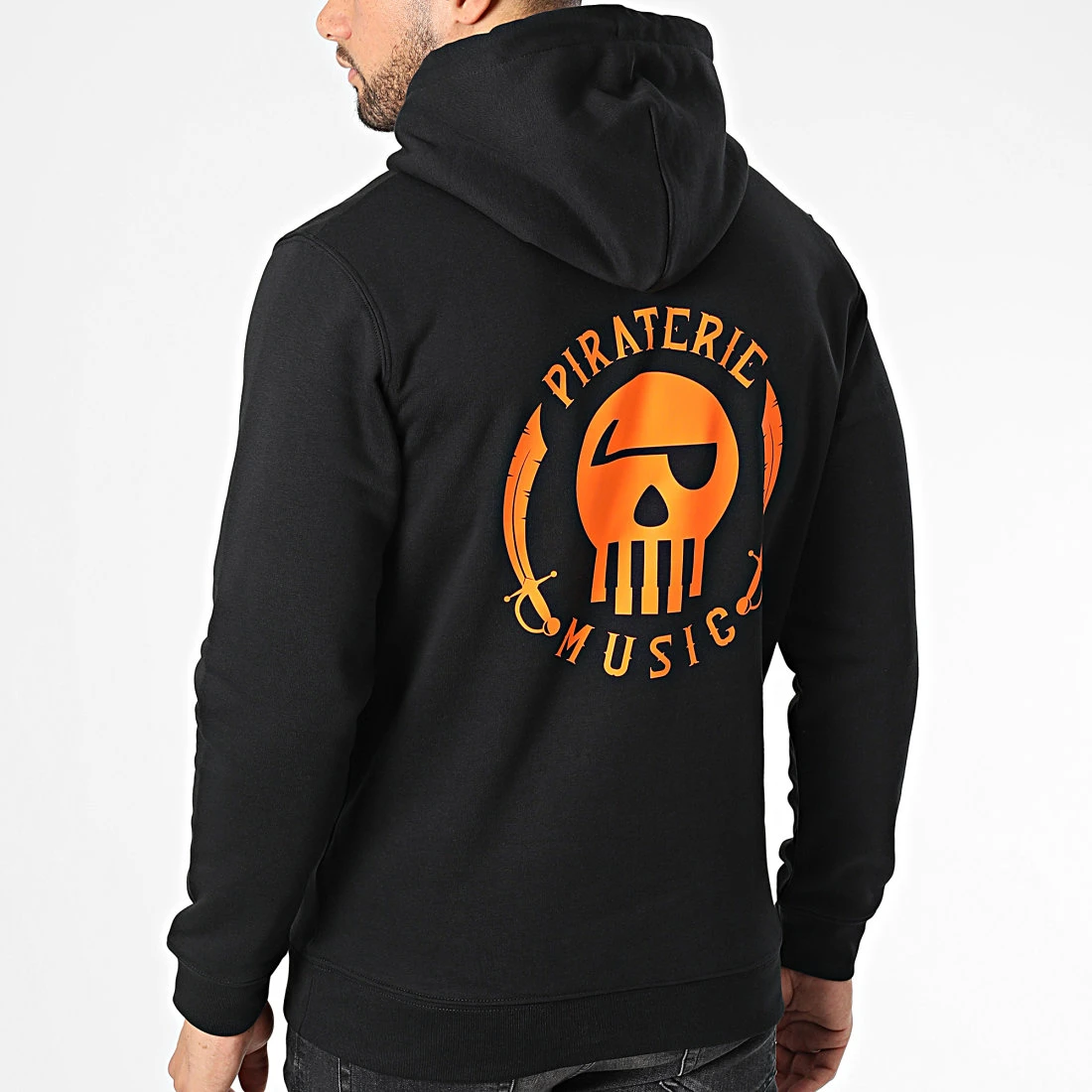Sweat Capuche Logo Chest And Back Noir Orange de Piraterie Music 3 Sweat Capuche Logo Chest And Back Noir Orange de Piraterie Music