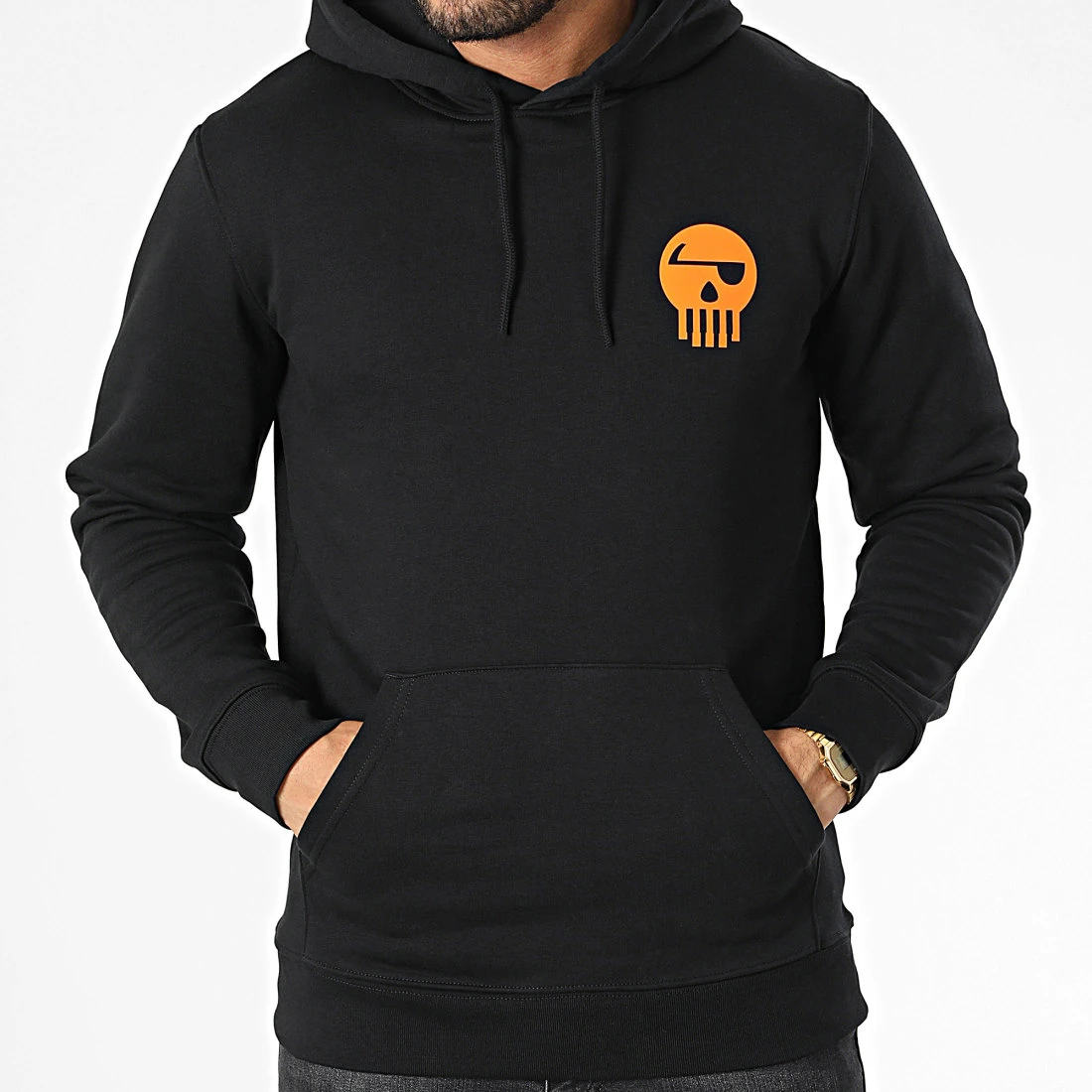 Sweat Capuche Logo Chest And Back Noir Orange de Piraterie Music 5 Sweat Capuche Logo Chest And Back Noir Orange de Piraterie Music – Image 3