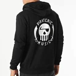 Sweat Capuche Logo Chest And Back Noir Blanc de Piraterie Music