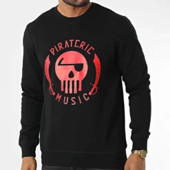 Sweat Crewneck Logo Noir Rouge de Piraterie Music