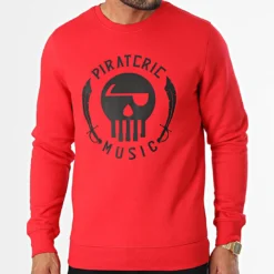 Sweat Crewneck Logo Rouge Noir de Piraterie Music