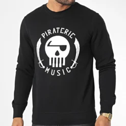 Sweat Crewneck Logo Noir Blanc de Piraterie Music