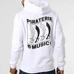 Sweat Capuche Etendard Blanc Noir de Piraterie Music