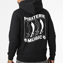 Sweat Capuche Etendard Noir Blanc de Piraterie Music